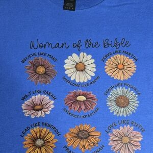 Gildan Blue Women's Tee with Inspirational Floral Design